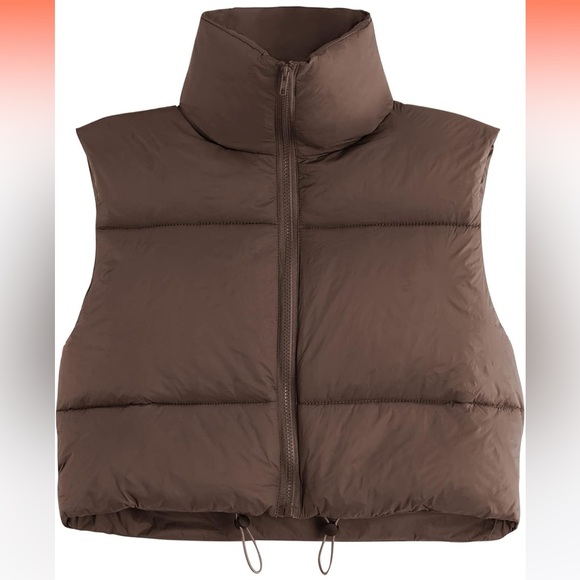 New Brown Crop Puffer Vest Size Small - Picture 2 of 3